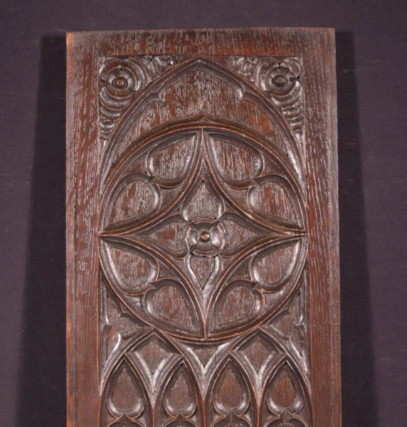 31" Tall French Antique Gothic Revival Panel in Solid Oak Wood Salvage