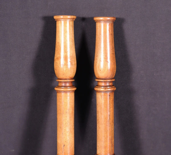 12" Tall Pair of French Antique Solid Walnut Wood Posts/Pillars/Trim Salvage