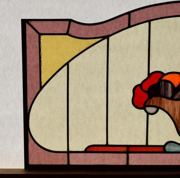 30" Wide Vintage French Art Deco Stained/Leaded Glass Panel with Flowers