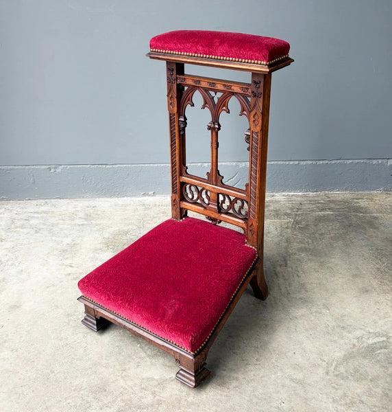 Share French Antique Solid Oak Wood Church Prie Dieu/Kneeler Christian Highly Carved