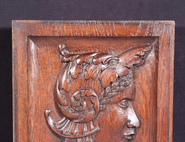12" Tall Antique French Solid Oak Wood Hand Carved Portrait Profile of a Woman