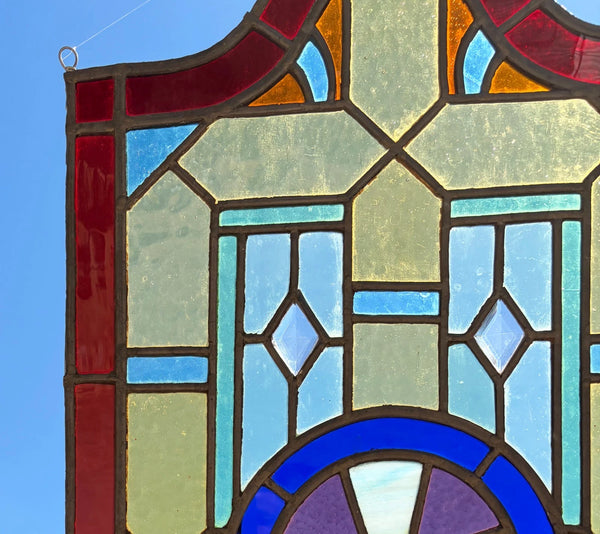 27" Tall French Antique Religious Stained/Leaded Glass Panel from a Church