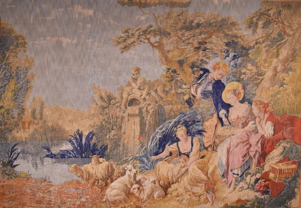 8 Foot Wide Vintage French Hanging Tapestry After Francoise Boucher's "The Nest"