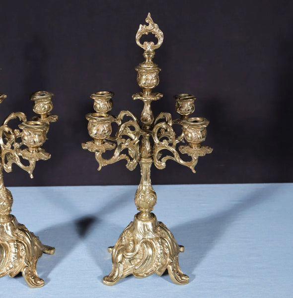 19" Tall Pair of Louis XV Vintage French Bronze Candelabra Candlesticks