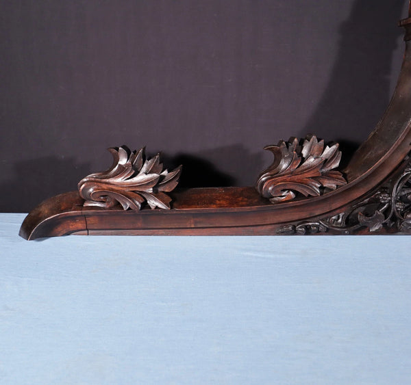66" Wide Antique French Gothic Revival Crest/Pediment in Solid Walnut & Oak Wood