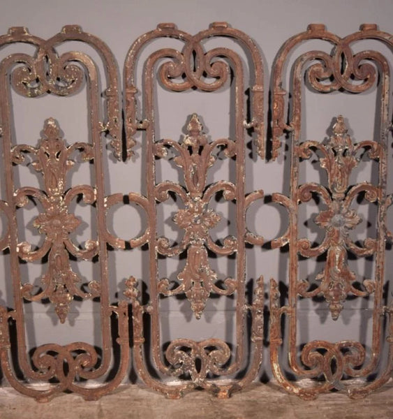 Set of 6 Matching 33" Tall French Cast Iron Panels/Fence/Window Grilles