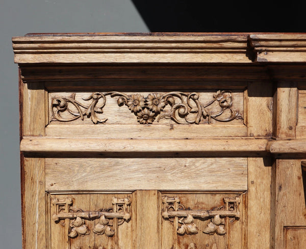 84" Wide Antique French Renaissance Revival Altar/ Tabernacle Highly Carved Oak