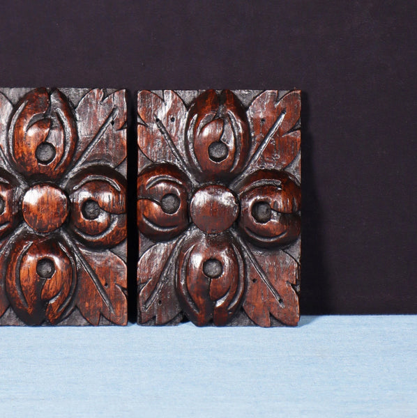 Pair of 4" French Antique Highly Carved Corbels/Trim/Brackets Solid Oak Wood