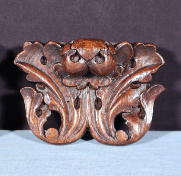 Pair of 3" French Antique Highly Carved Trim/Brackets/Corbels Solid Oak Wood