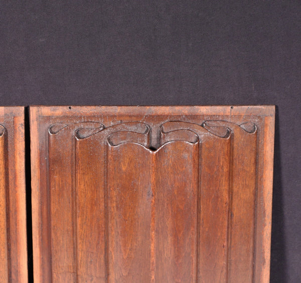 Antique Pair of French Gothic Revival Panels in Walnut w/Linen Fold Carvings