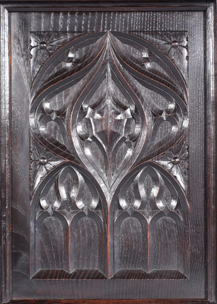 French Antique Gothic Revival Panel in Solid Chestnut Wood Salvage Late 1800's