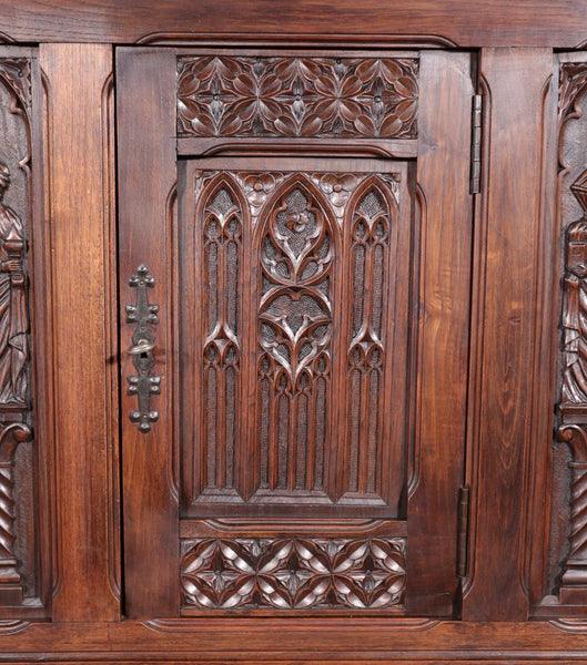 Antique French Gothic Revival Cabinet/Bar Cabinet in Highly Carved Chestnut Wood