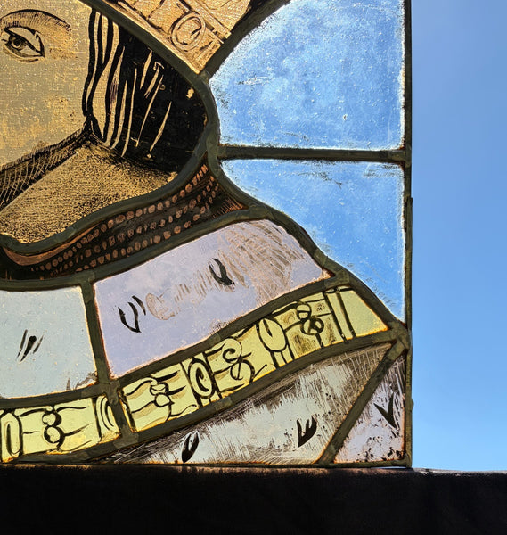 15" Tall Vintage French Stained/Leaded Glass Panel Of Charles the Great