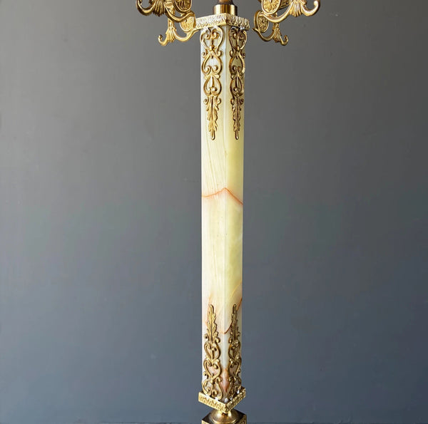 68" Tall Ornate Vintage Brass & Onyx Marble Coat/Hat Rack Hall Tree/Stand