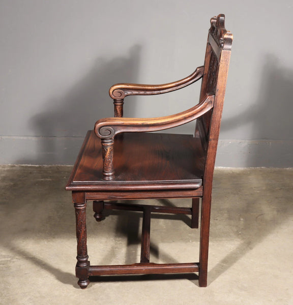 Share French Antique Gothic Revival Chestnut Arm Chair Carved Wood Desk Chair