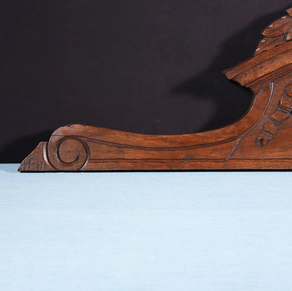 45" Wide Antique French Solid Oak Wood Highly Carved Detailed Crest