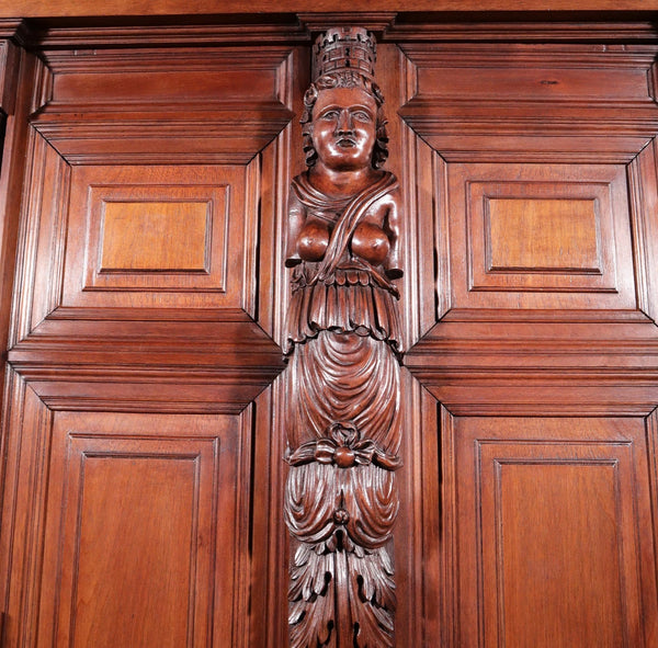 French Antique Solid Walnut Wood Neoclassical Gun Case/Cabinet with Carvings