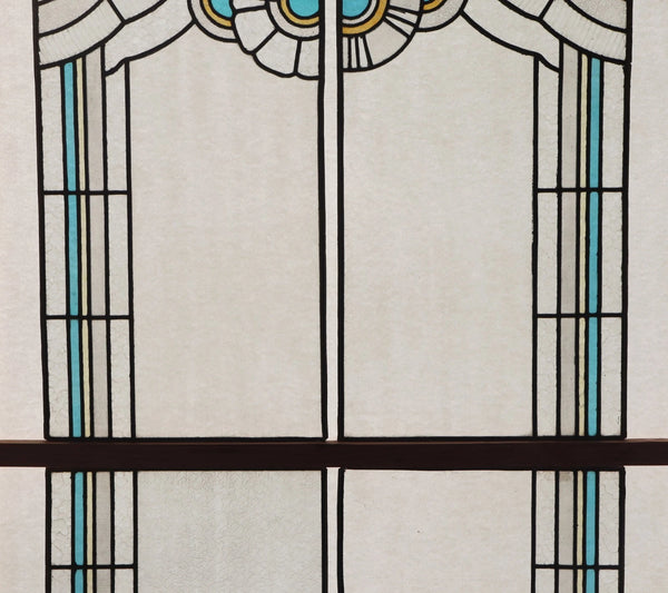 Set of 6 Vintage Art Deco French Stained Glass Panels with Textured Glass