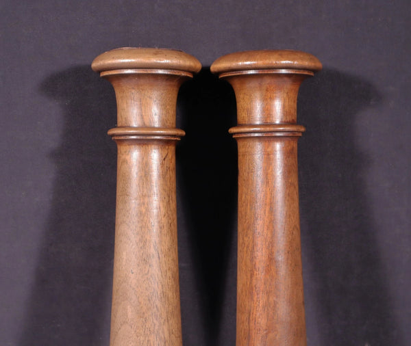 15" Tall Pair of French Antique Solid Walnut Wood Posts/Pillars/Trim Salvage