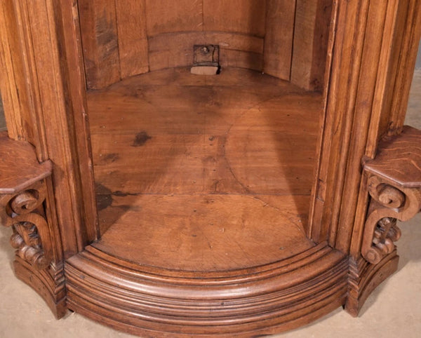 93" Tall Antique French Solid Oak Church Statuary Cabinet with Rotating Door
