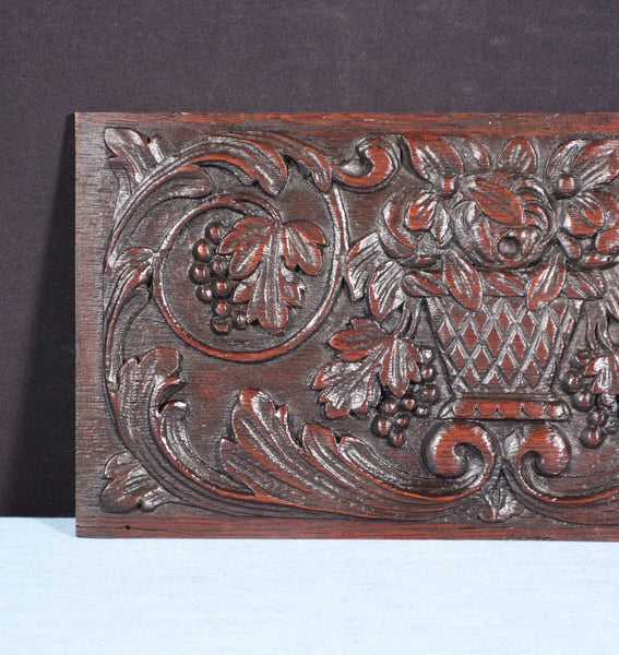 13" Wide French Antique Panel Solid Oak Wood Salvage Mid 1800's with Flowers