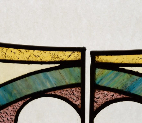 Pair of Vintage French Art Deco Stained Glass Panels with Copper Frames