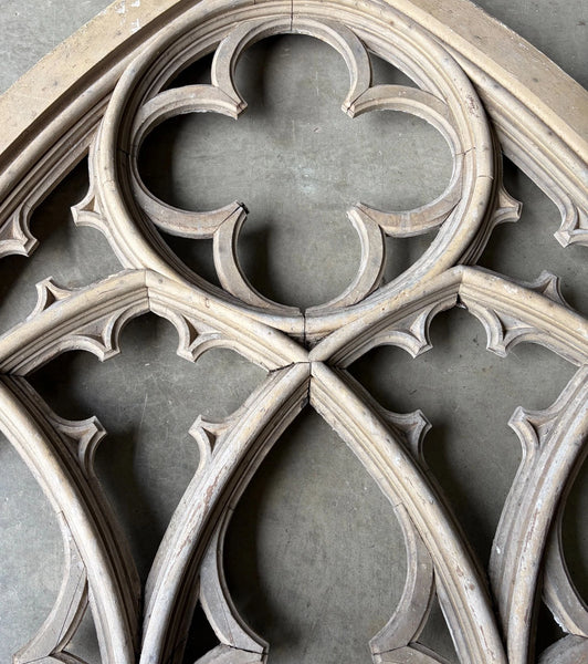 14 Foot Tall XL Antique Belgian Gothic Architectural Solid Oak Window Frame