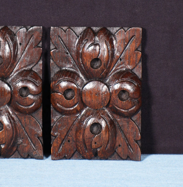 Pair of 4" French Antique Highly Carved Corbels/Trim/Brackets Solid Oak Wood