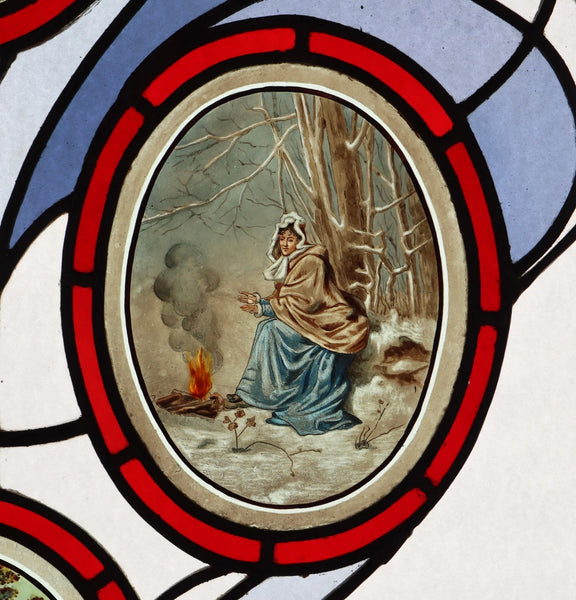 38" Tall Large Antique French Art Nouveau Stained/Leaded Glass Panel 4 Seasons