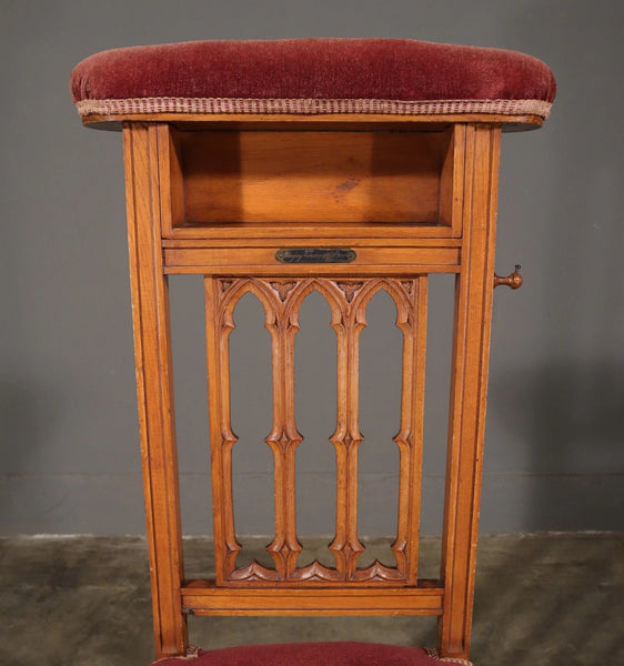 Antique French Gothic Revival Solid Oak Upholstered Prayer Chair (Prie Dieu)