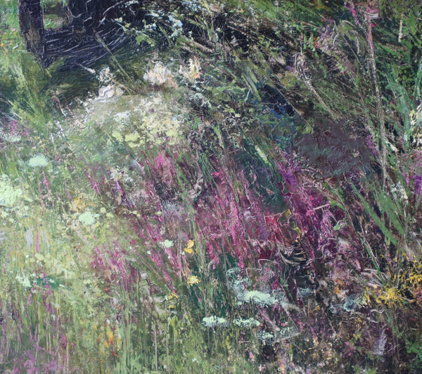 Antique European Impressionist Oil on Linen Painting of Wild Lavender
