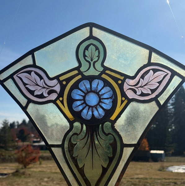 16" Tall Antique Belgian Stained/Leaded Glass Panel by Bertrand Bardenhewer