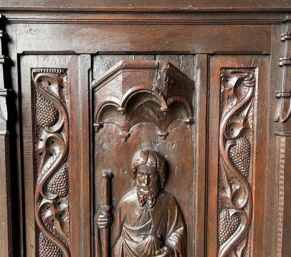 Late 1700's Antique French Gothic Throne Chair Bench/Settee/Chair Carved Oak