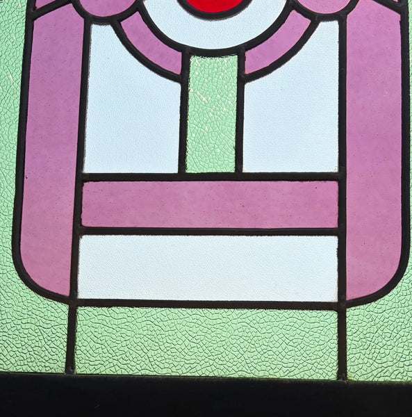 18" Tall Antique French Stained Glass Panel with Leaded Glass, Window, Hanging
