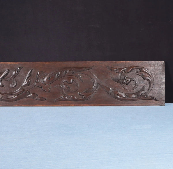 59" Wide Large Antique French Solid Oak Wood Panel/Crest Pediment w/Carvings