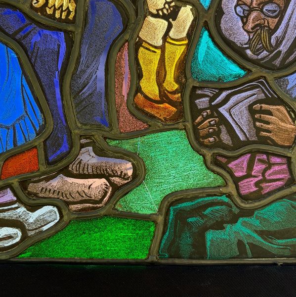 15" Tall Vintage French Stained/Leaded Glass Panel of a Doctor's Office