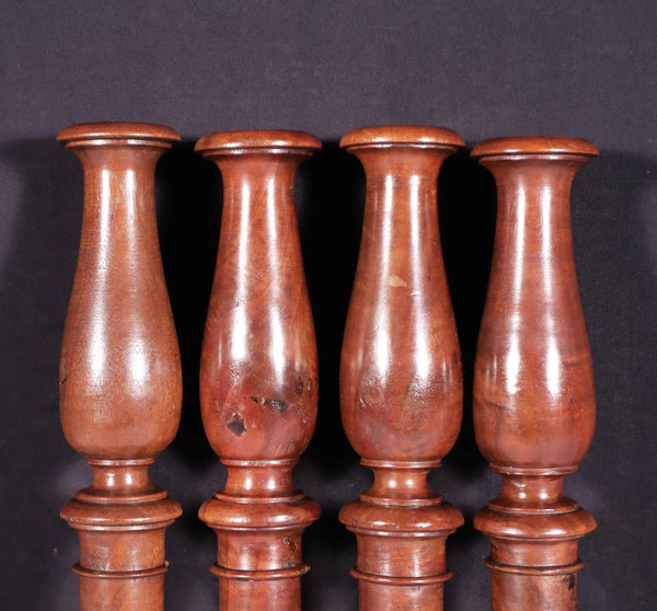 15" Set of Four French Antique Solid Mahogany Wood Posts/Pillars/Trim Salvage
