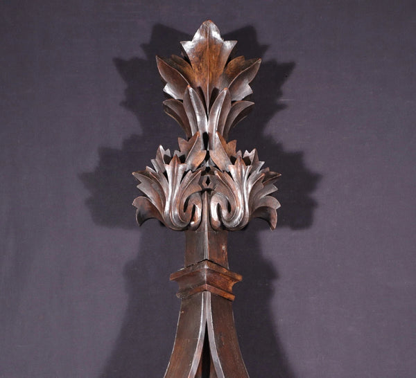 66" Antique French Gothic Revival Crest/Pediment in Solid Walnut and Oak Wood
