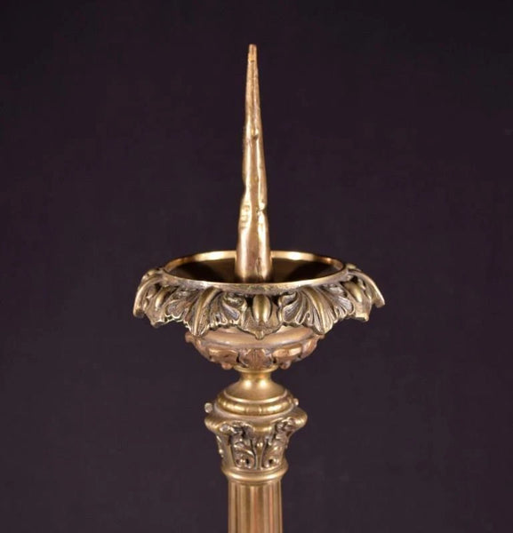 27" Antique Bronze Renaissance Revival Church Candlestick Candelabra w/Jesus