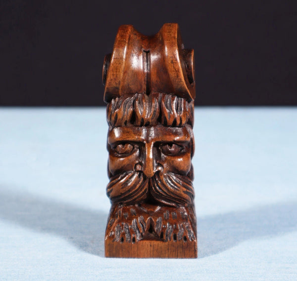 Pair of 3" Tall French Antique Highly Carved Heads in Solid Walnut Wood Trim