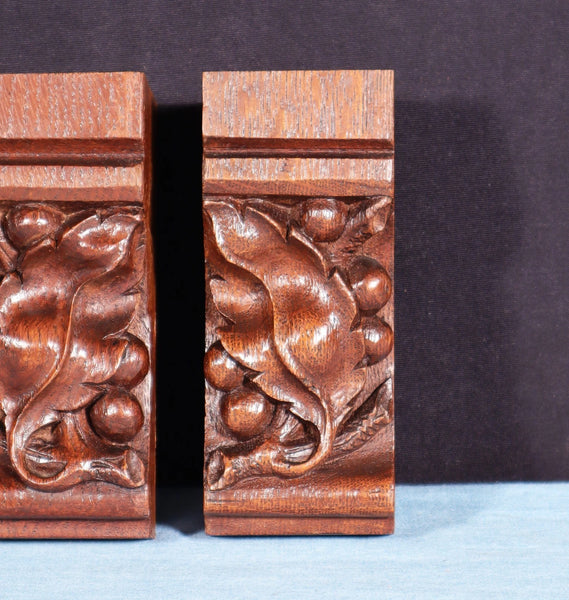 Pair of 4" French Antique Highly Carved Corbels/Trim/Brackets Solid Oak Wood