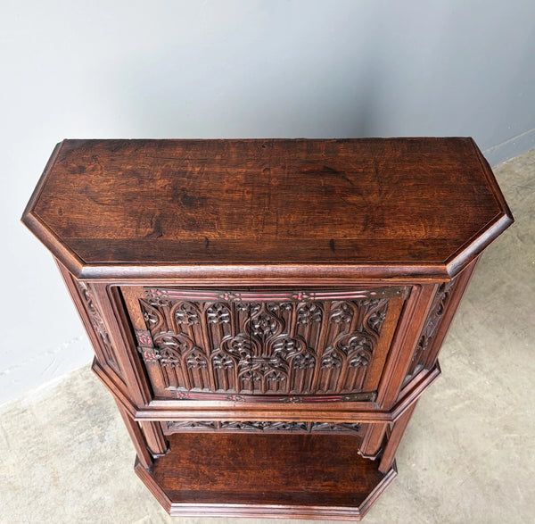 Antique French Gothic Revival Cabinet/Console/Sideboard,Highly Carved Oak Wood