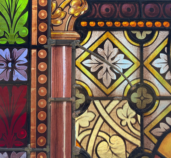 38" Wide Antique Stained/Leaded Glass Panel of Saint Highly Detailed