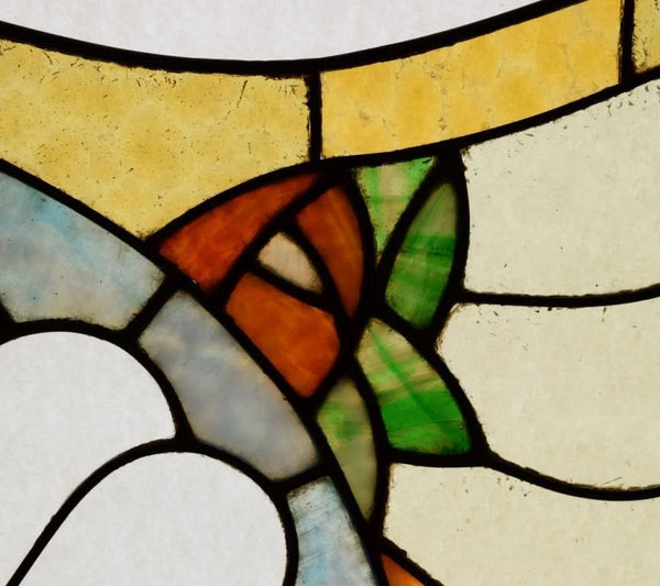 Pair of Vintage French Art Deco Stained Glass Panels with Copper Frames