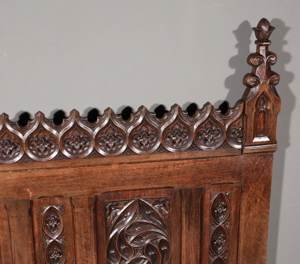 Antique French Gothic Revival Walnut Wood Bench/Settee/Chair Highly Carved