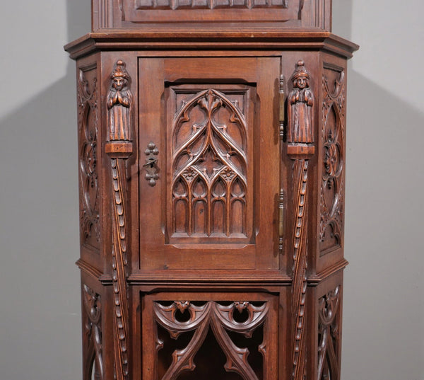 88" Tall Antique French Walnut Gothic Cabinet/ Cupboard/ Display Stand/Pedestal