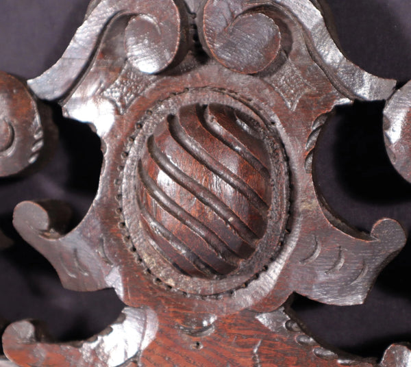 24" Wide Antique French Solid Oak Wood Highly Carved Detailed Crest