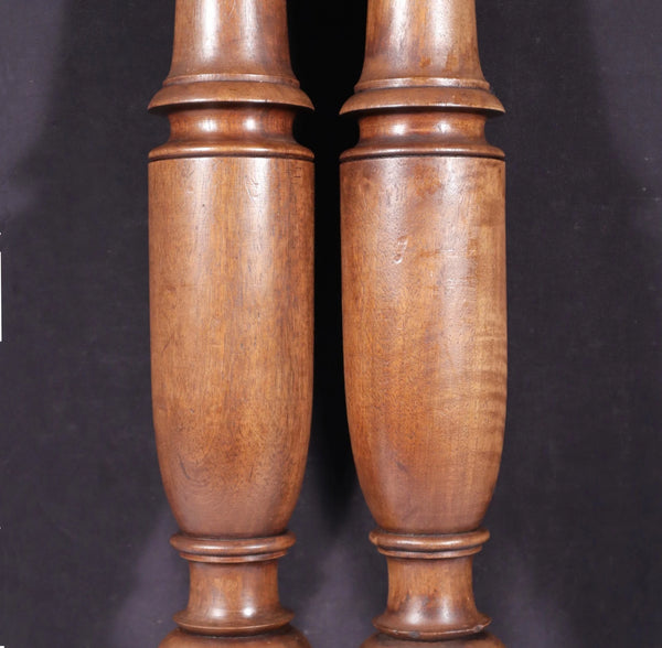 25" Tall Pair of French Antique Solid Walnut Wood Posts/Pillars/Trim Salvage