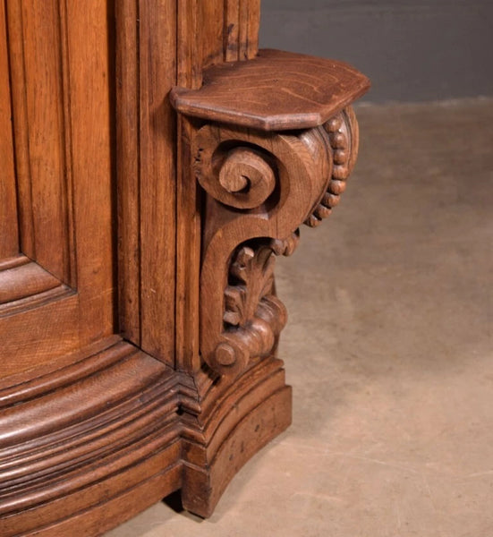 93" Tall Antique French Solid Oak Church Statuary Cabinet with Rotating Door