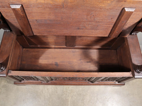 72" Tall Antique French Gothic Revival Oak Wood Bench/Settee/Chair Highly Carved
